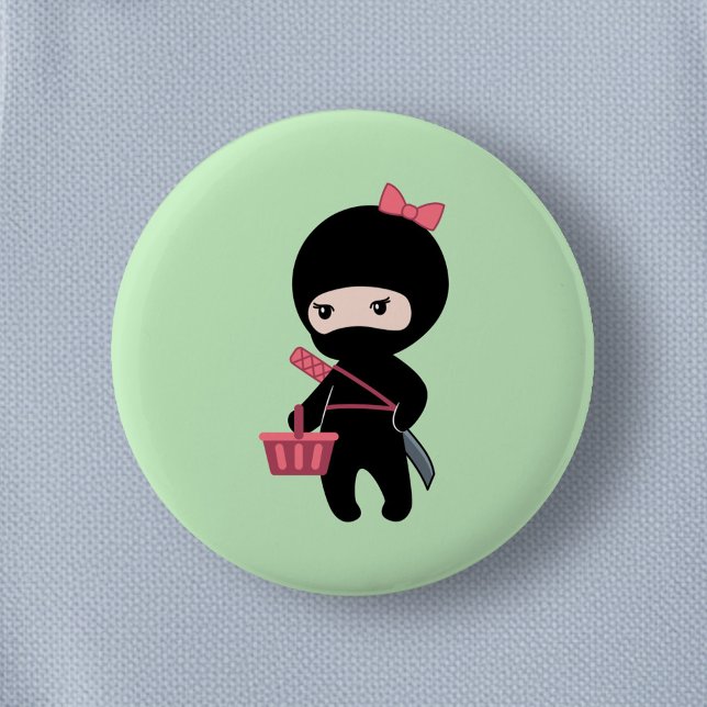 Shopping Ninja Girl on Green 6 Cm Round Badge (Creator Uploaded)