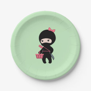 Shopping Ninja Girl on Green Paper Plate