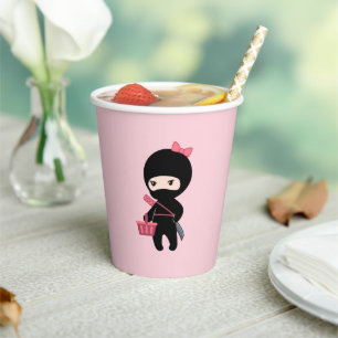 Shopping Ninja Girl on Pink Paper Cups