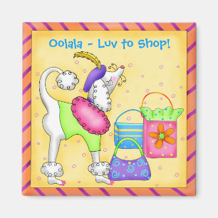 Shopping Poodle Whimsy Dog Art Yellow Magnet