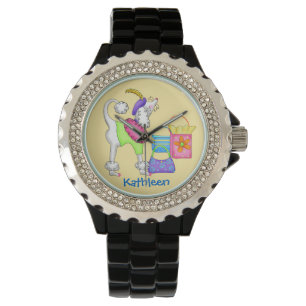 Shopping Poodle Whimsy Dog Art Yellow Watch