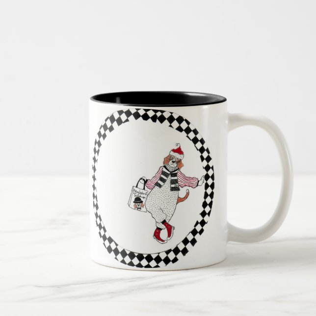 "Shopping Santa Beagle" Two-Tone Coffee Mug (Right)