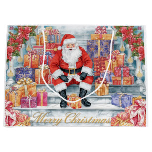 Shopping  Santa Claus Merry Christmas  Large Gift Bag