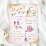 Shopping Spree Birthday Invitation<br><div class="desc">Step into style with our Customisable Shopping Spree Birthday Invitation Template - Shop till you drop. This elegant and chic template is perfect for your fashion-themed birthday celebration. With glamourous gold and pink hues and watercolor fashion elements featuring hat, handbag, shoes, and earrings, your invitation will impress your guests. Get...</div>