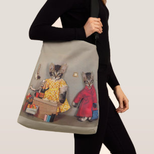 shopping tabby kitten and cashier tabby kitten crossbody bag