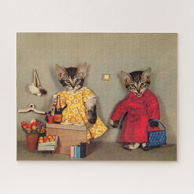 shopping tabby kitten and cashier tabby kitten jigsaw puzzle (Horizontal)