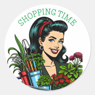 Shopping Time   Funny Retro Plant-Lovers Classic Round Sticker