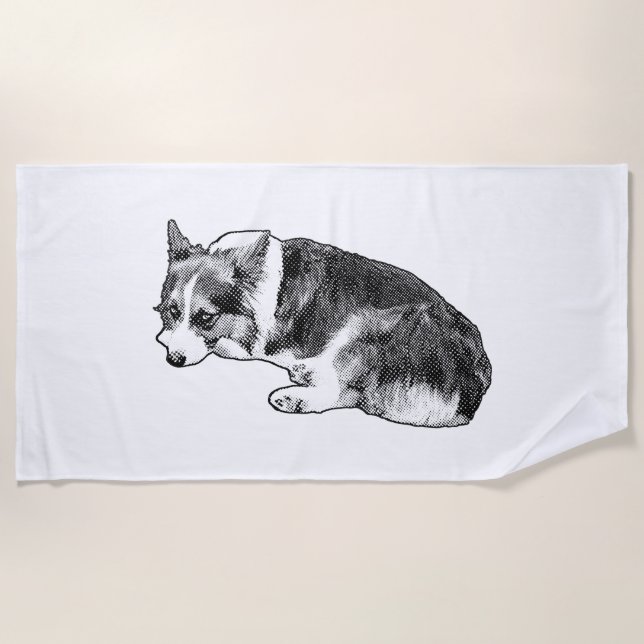 Shore Corgi, Laidback Day Beach Towel (Front)