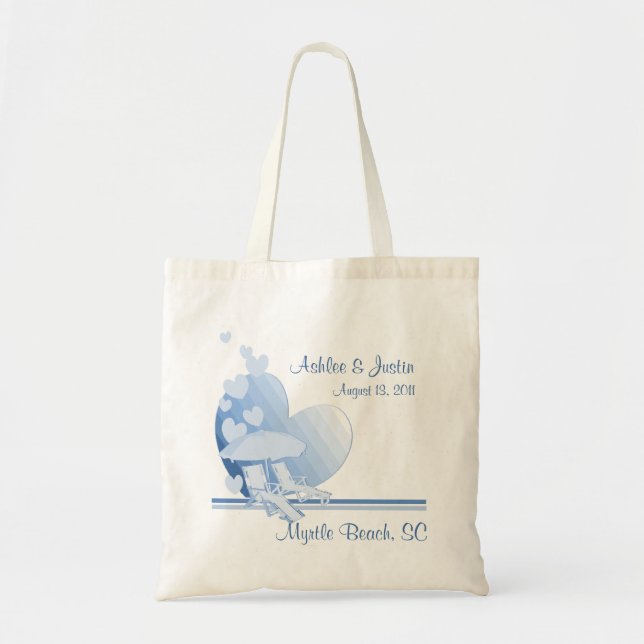 Shore Love Beach Umbrella Blue Tote Bag (Front)