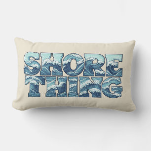 Shore Thing   Retro Blue Ocean Waves Surf Graphic Lumbar Cushion