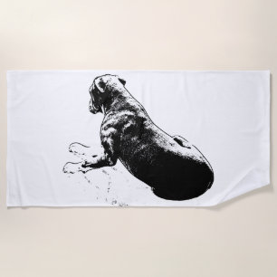 Shore Watch – Ink Seated Dog Calm Beach Towel