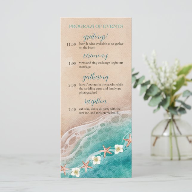 Shoreline Dreams Watercolor Beach Wedding Program (Standing Front)