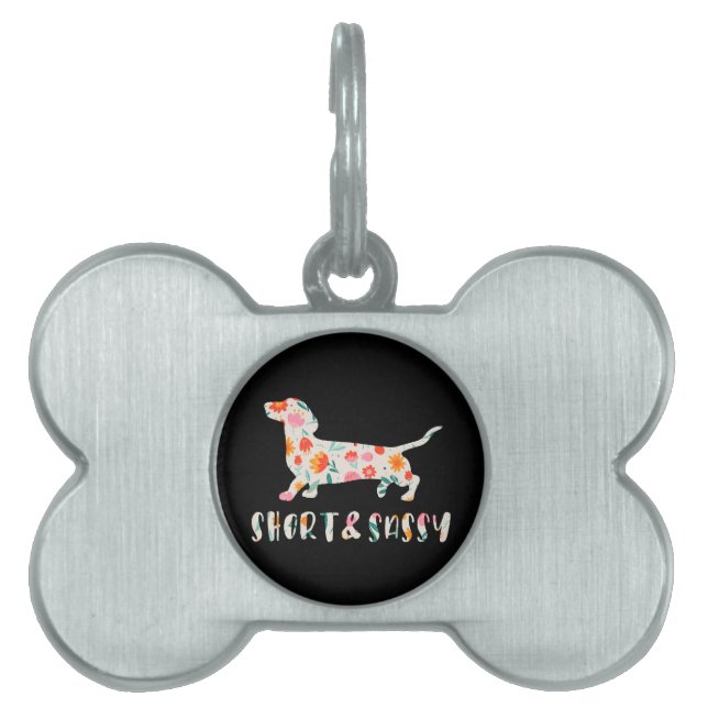 Short and Sassy Dachshund floral dog Pet ID Tag (Front)