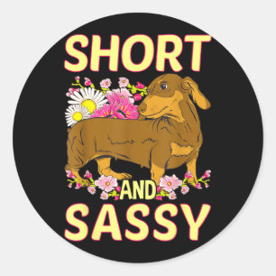 Short And Sy Cute Flower Dachshund Weiner Dog Classic Round Sticker