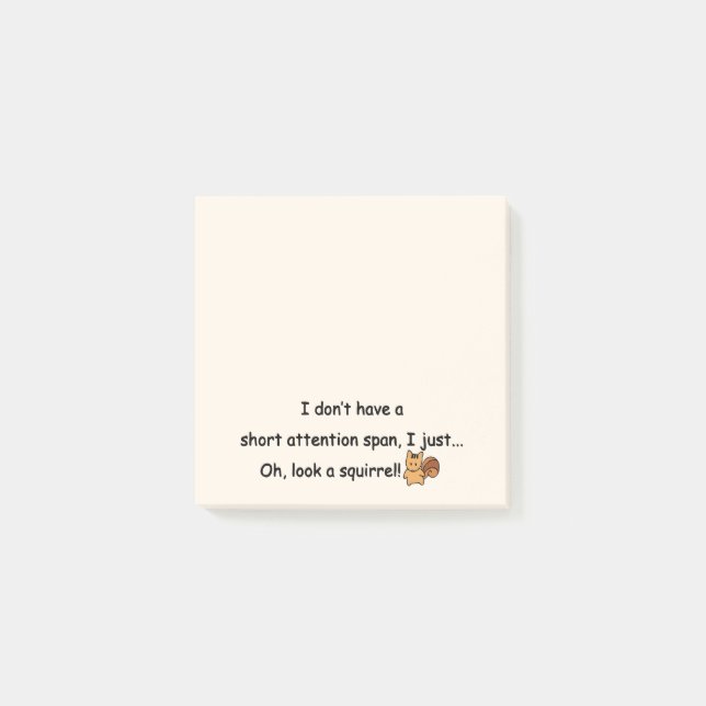 Short Attention Span Squirrel Humourous Post-it Notes (Front)