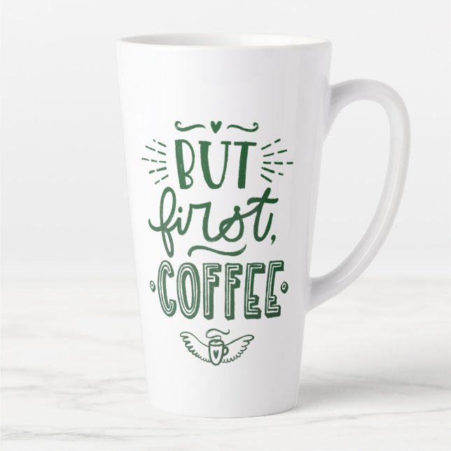 Short Coffee Quote Green Calligraphy Tall Latte Mug (Right)