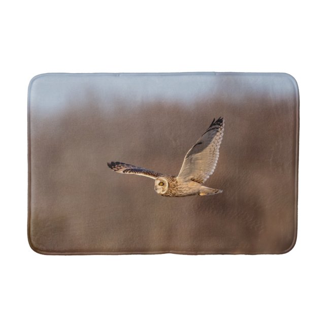 Short-eared owl in flight bath mat (Front)