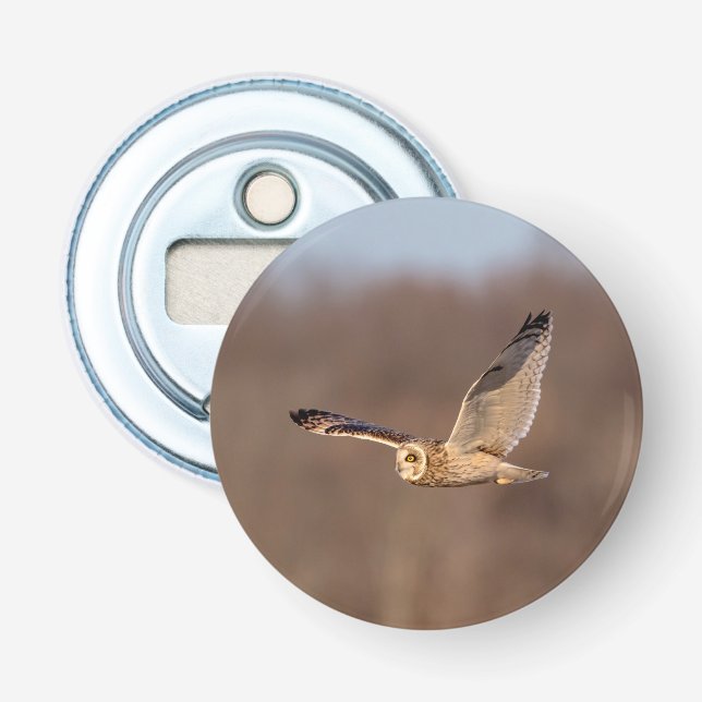 Short-eared owl in flight bottle opener (Front)