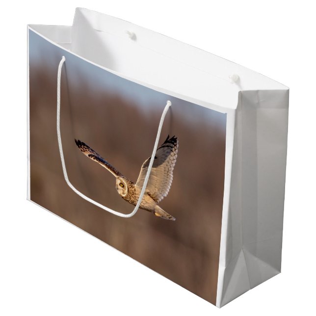 Short-eared owl in flight large gift bag (Front Angled)