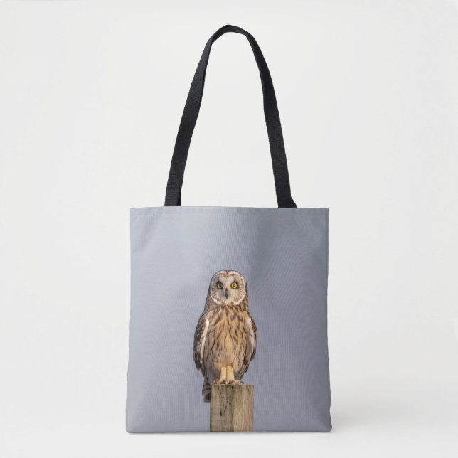 Short-eared owl on a post tote bag (Front)