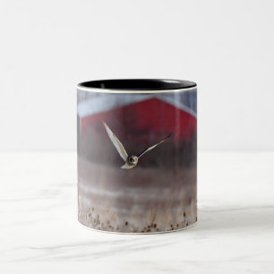 Short-Eared Owl with Red Barn Two-Tone Coffee Mug