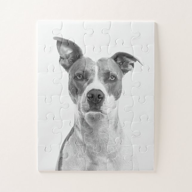Short Hair Dog In Greyscale (Black & White) Jigsaw Puzzle (Vertical)