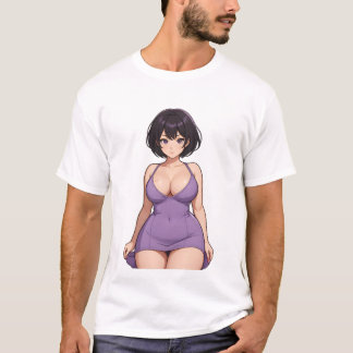 Short hair purple dress hot anime girl T-Shirt
