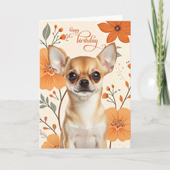 Short Haired Chihuaua Dog Bold Retro Birthday Card (Front)