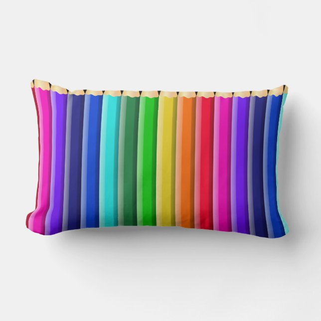 Short Rainbow Pencil Crayons Design Lumbar Cushion (Front)