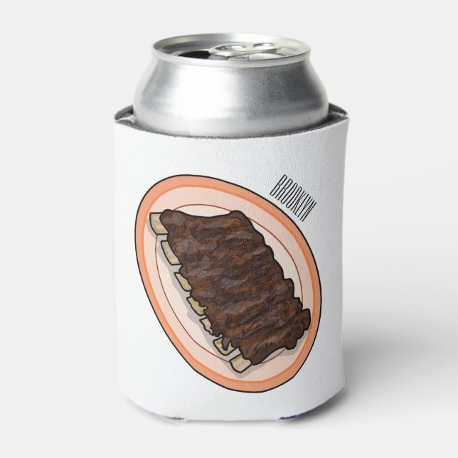 Short ribs cartoon illustration can cooler (Can Front)