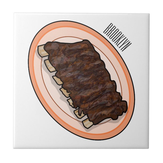 Short ribs cartoon illustration ceramic tile (Front)