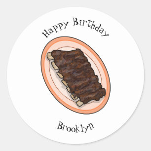 Short ribs cartoon illustration classic round sticker