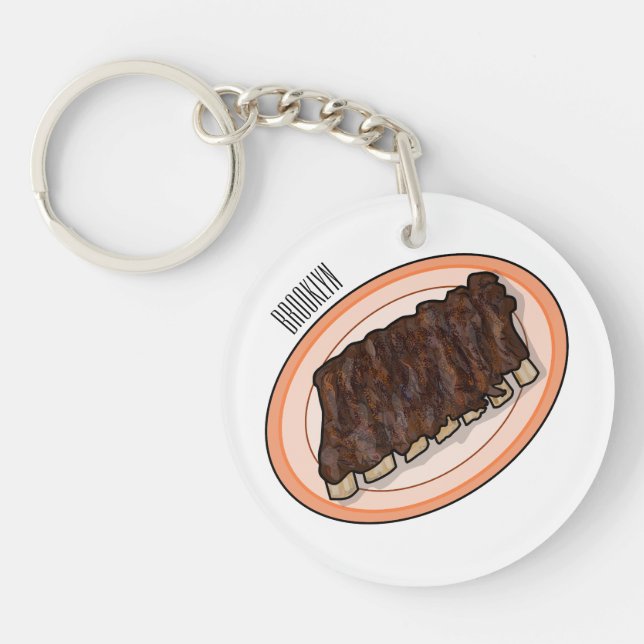 Short ribs cartoon illustration key ring (Front)