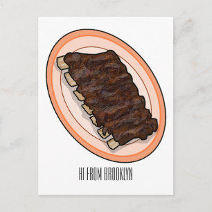 Short ribs cartoon illustration postcard
