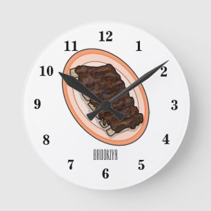 Short ribs cartoon illustration round clock