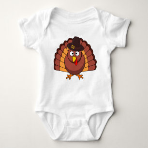 Short Sleeve Baby Bodysuits - Turkey With A Hat