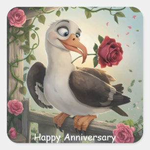 Short tailed albatross with rose in beak square sticker