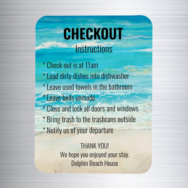 Short term Rental Checkout Instructions Beach  Magnet (Creator Uploaded)