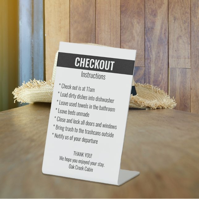 Short term Rental Checkout Instructions Vacation   Pedestal Sign (Creator Uploaded)