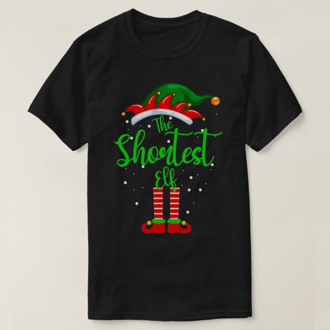 Shortest Elf Matching Family Group Christmas Party T-Shirt (Design Front)