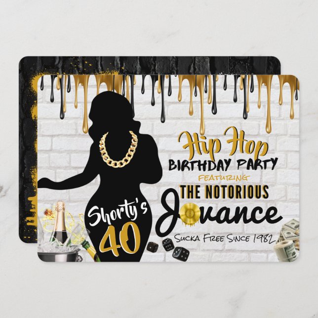 Shorty's 40| 90's Hip Hop Birthday Drip Photo Invitation (Front/Back)