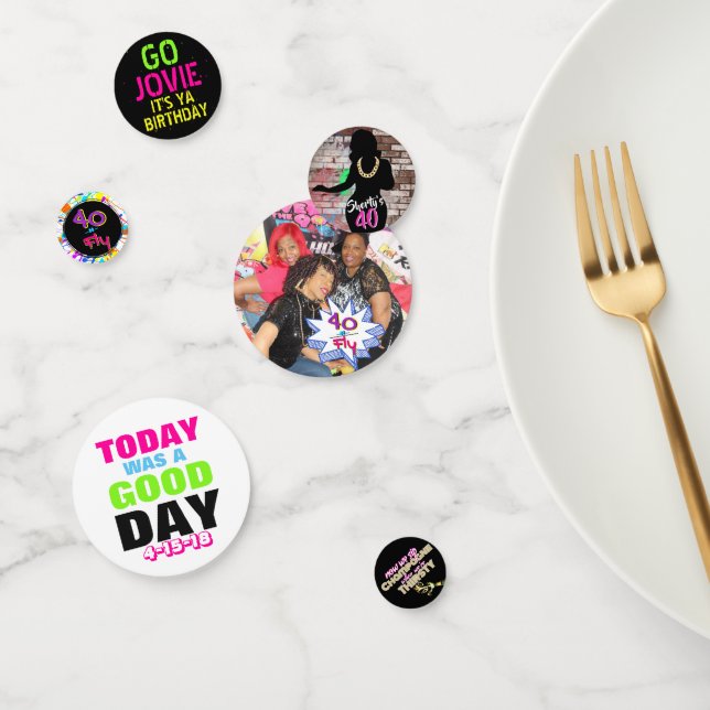 Shorty's 40|Retro Hip Hop Birthday Photo Confetti (Group)