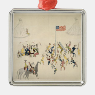 Shoshone dance participated in only by men (pigmen metal ornament