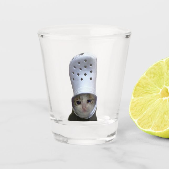 Shot Glass Crying Cat Croc Hat Meme (Front)