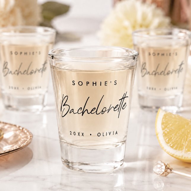 Shot Glass | Custom Bachelorette Party Favour (Custom bachelorette shot glass for party favors, bride squad toasts, and keepsakes)