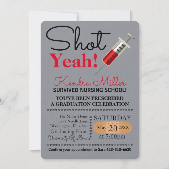 Shot Yeah! Nursing School Graduation Invitation (Front)
