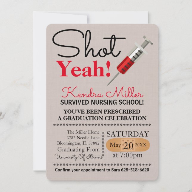 Shot Yeah! Nursing School Graduation Invitation (Front)