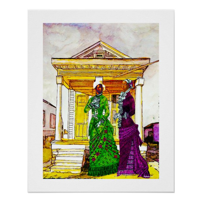 Shotgun House Sisters – New Orleans Watercolor  Poster (Front)