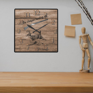 Shotgun Hunting Life Woods Buck and Shotgun Square Wall Clock