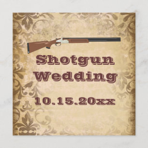 Shotgun Wedding Brown Damask Wedding Invitations